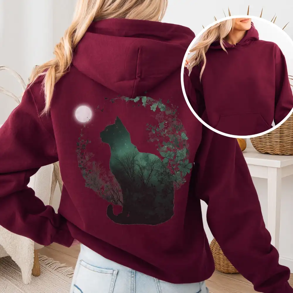 Midnight Cat In The Forest Hoodie