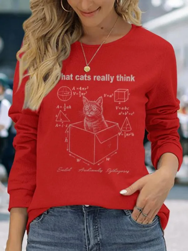 Cat Round Neck Casual Tee
