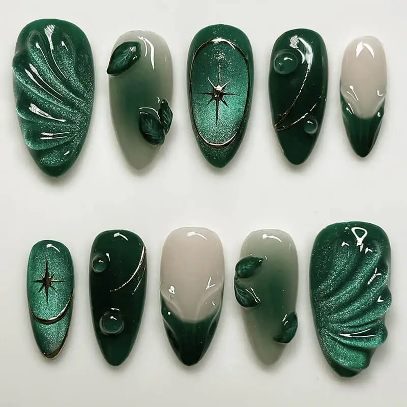 Nailhour 24Pcs 3D Resin Cat Eye Medium Almond Press On Nails