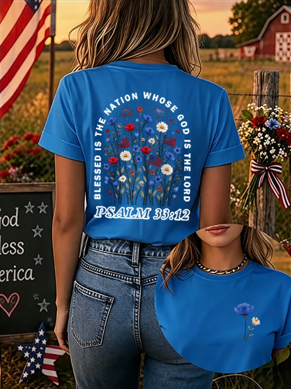Blessed Is The Nation Of All Who Trust In God! Women'S 250th Anniversary American Faith Print Short-Sleeve T-Shirt