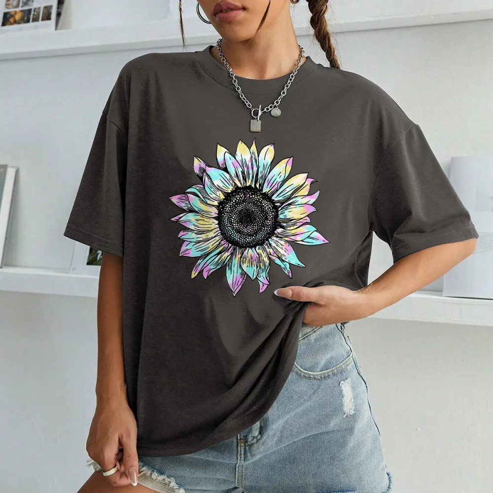Magenta And Yellow Sunflower Design T-Shirt