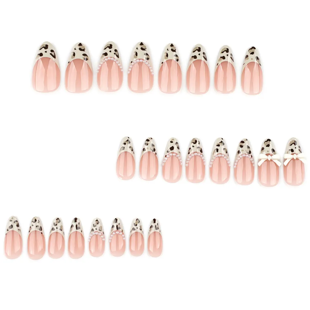 Nailhour 24Pcs 3D French Vintage Medium Almond Press On Nails