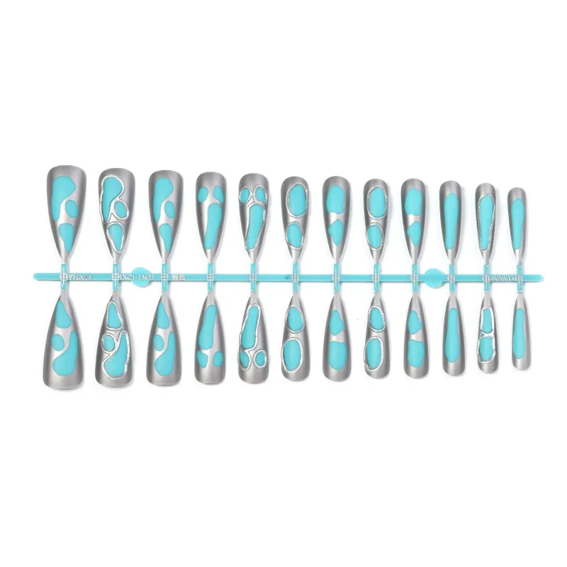Nailhour 24Pcs Aurora Metal Medium Almond Press On Nails