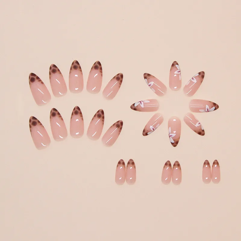 Nailhour 24Pcs Leopard Almond French Daily Press On Nails