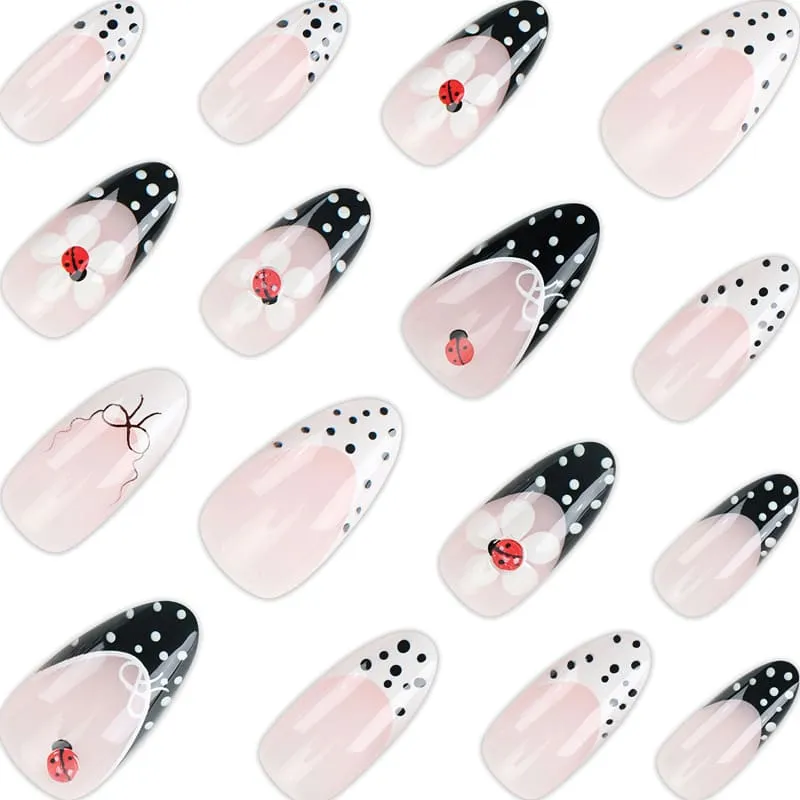 Nailhour 30Pcs French Floral Vintage Short Almond Press On Nails