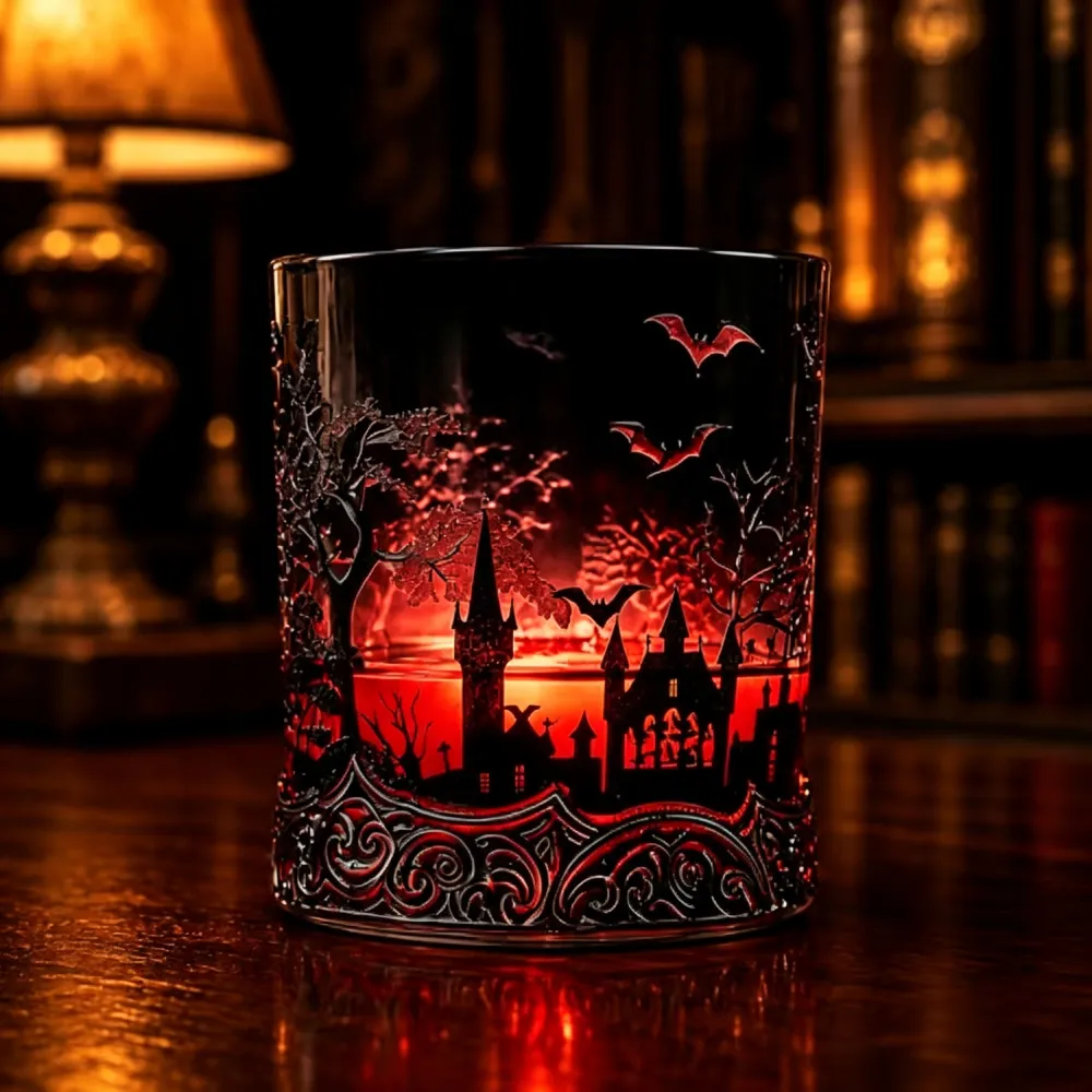 Halloween Dark Red Batwing Castle Decanter