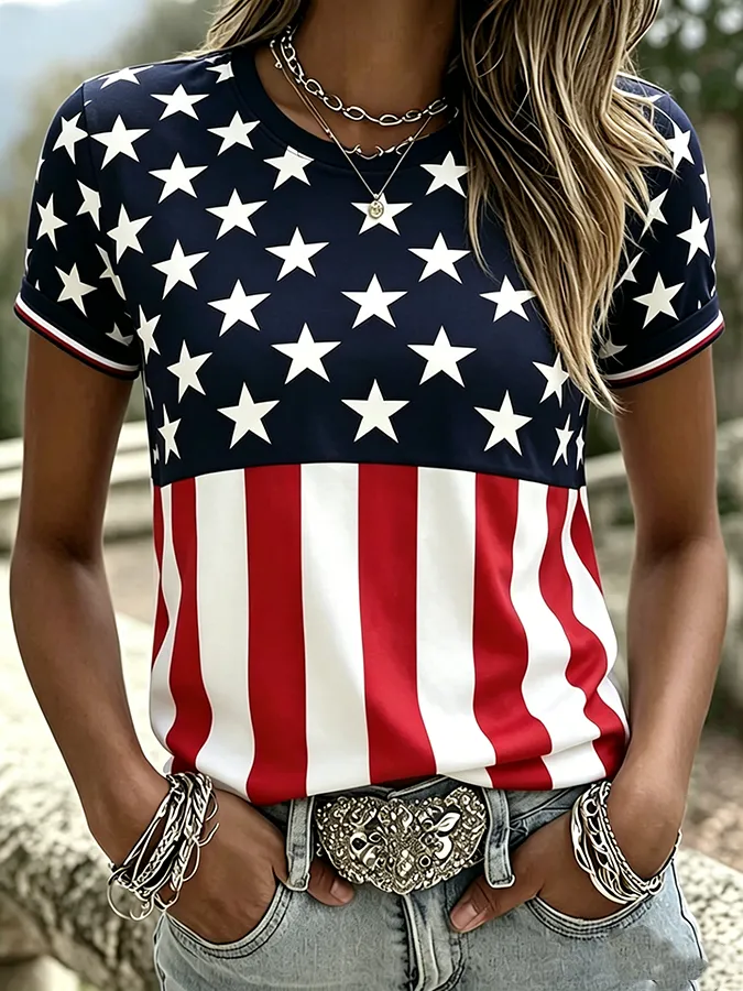 Women'S  America Flag Printed Casual T-Shirt