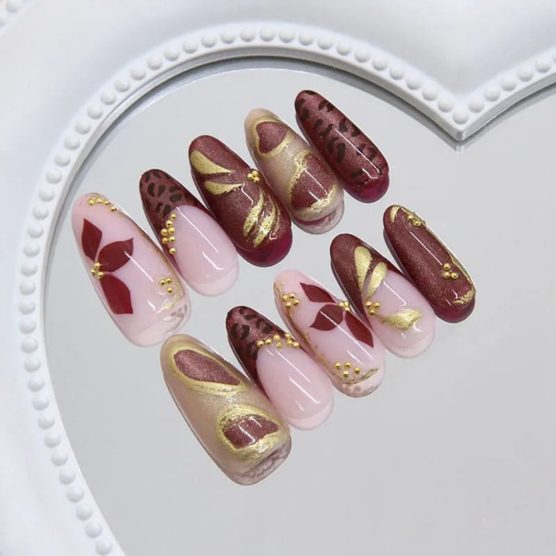Nailhour 30Pcs Vintage 3D Medium Almond Cat Eye Press On Nails