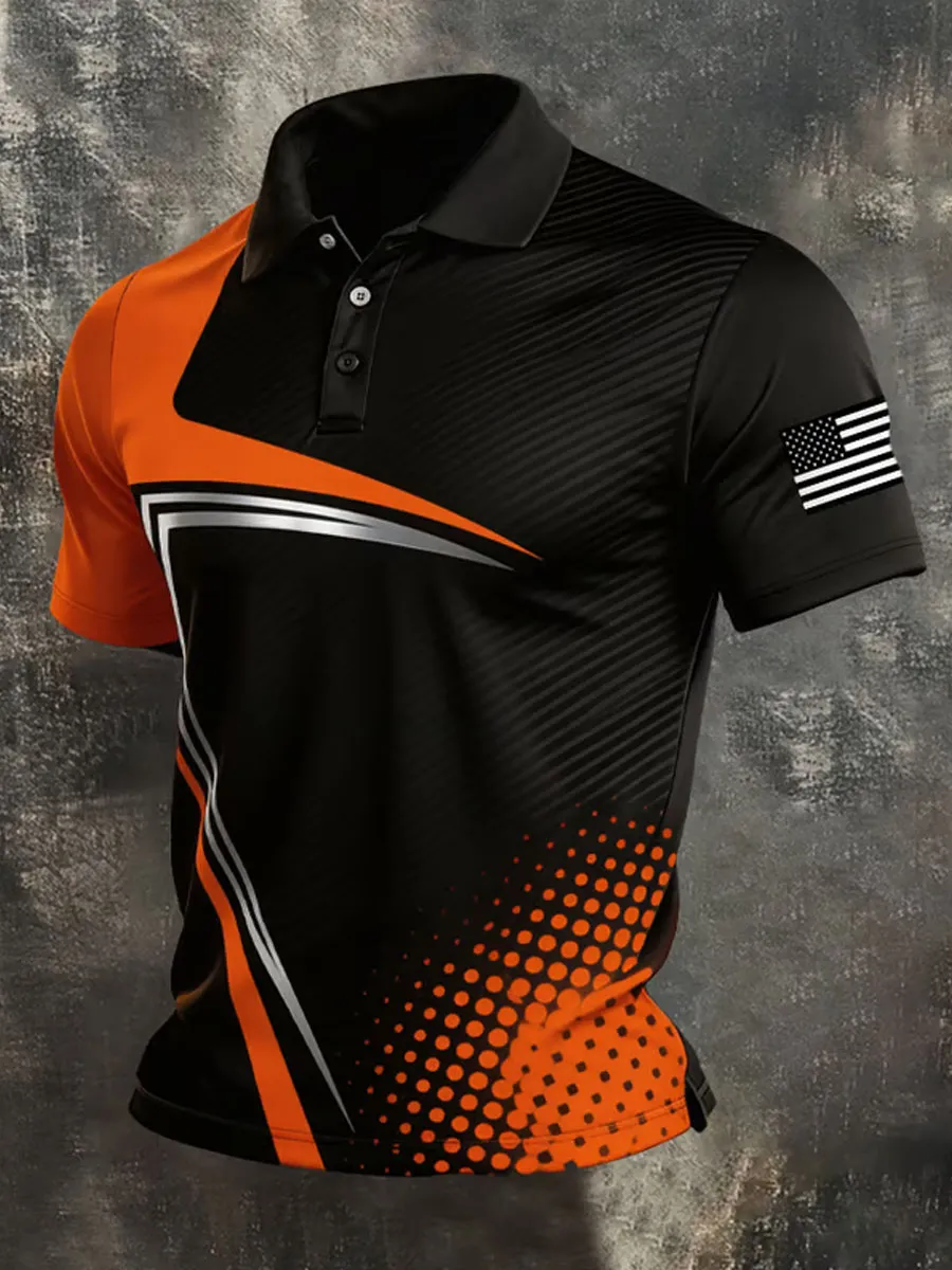 Men's Retro 250th Anniversary Flag Print Polo Shirt
