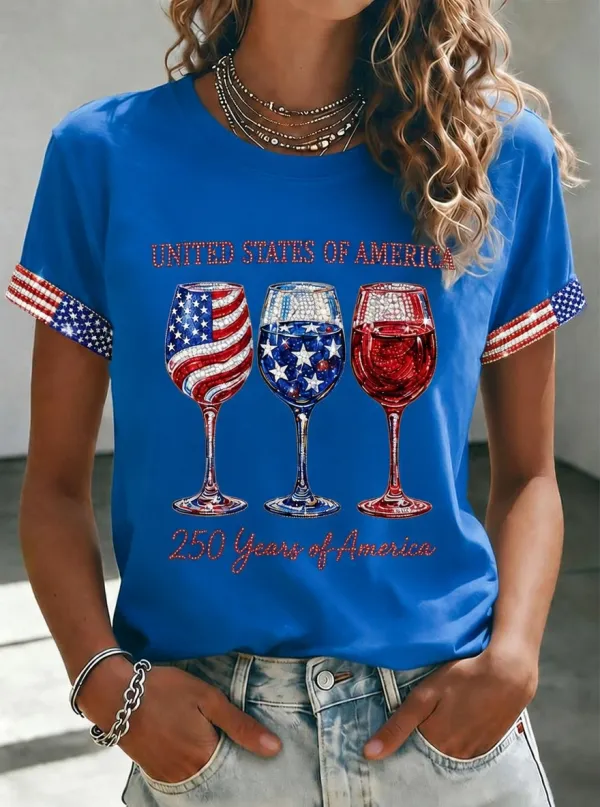 Women's 250 Years Of Freedom Flower Art Print T-shirt