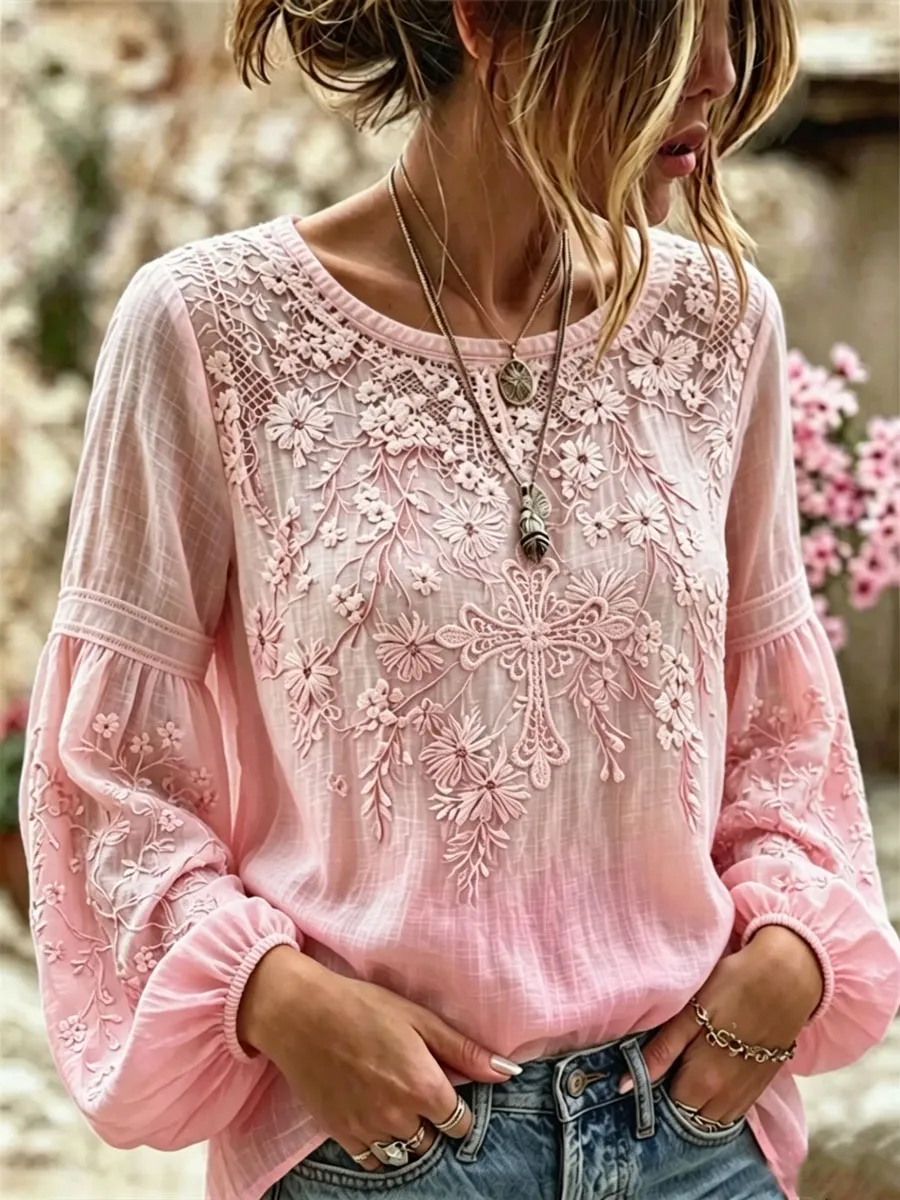 Women'S Floral Faith Printed Casual Cotton And Linen Top
