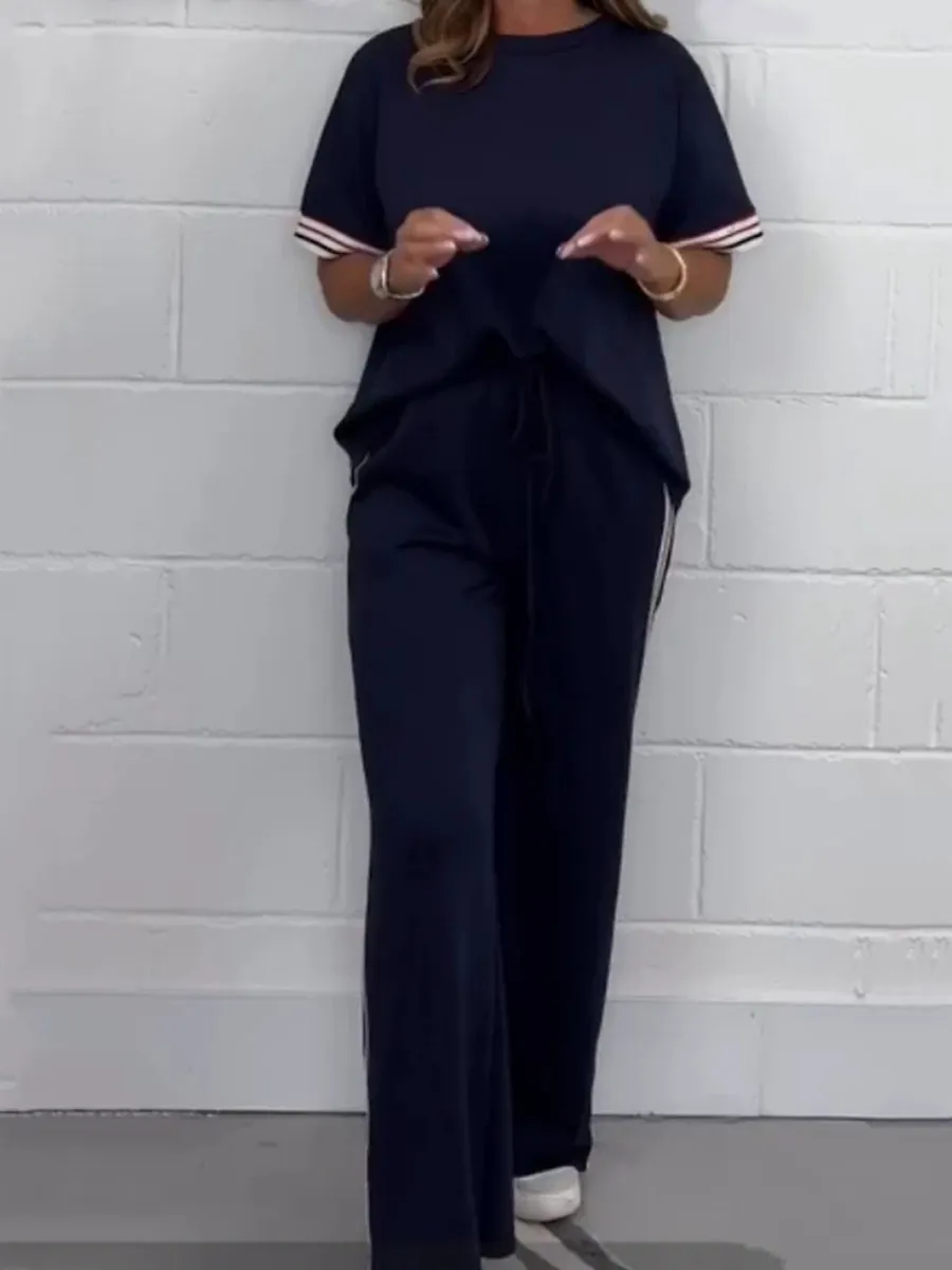 Side Stripe Short Sleeve T-Shirt & Wide Leg Joggers Set