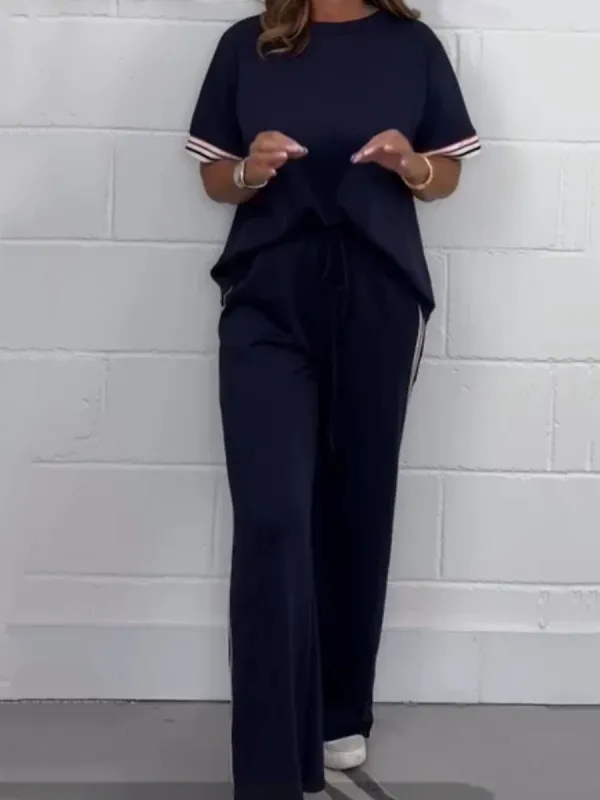 Side Stripe Short Sleeve T-Shirt & Wide Leg Joggers Set