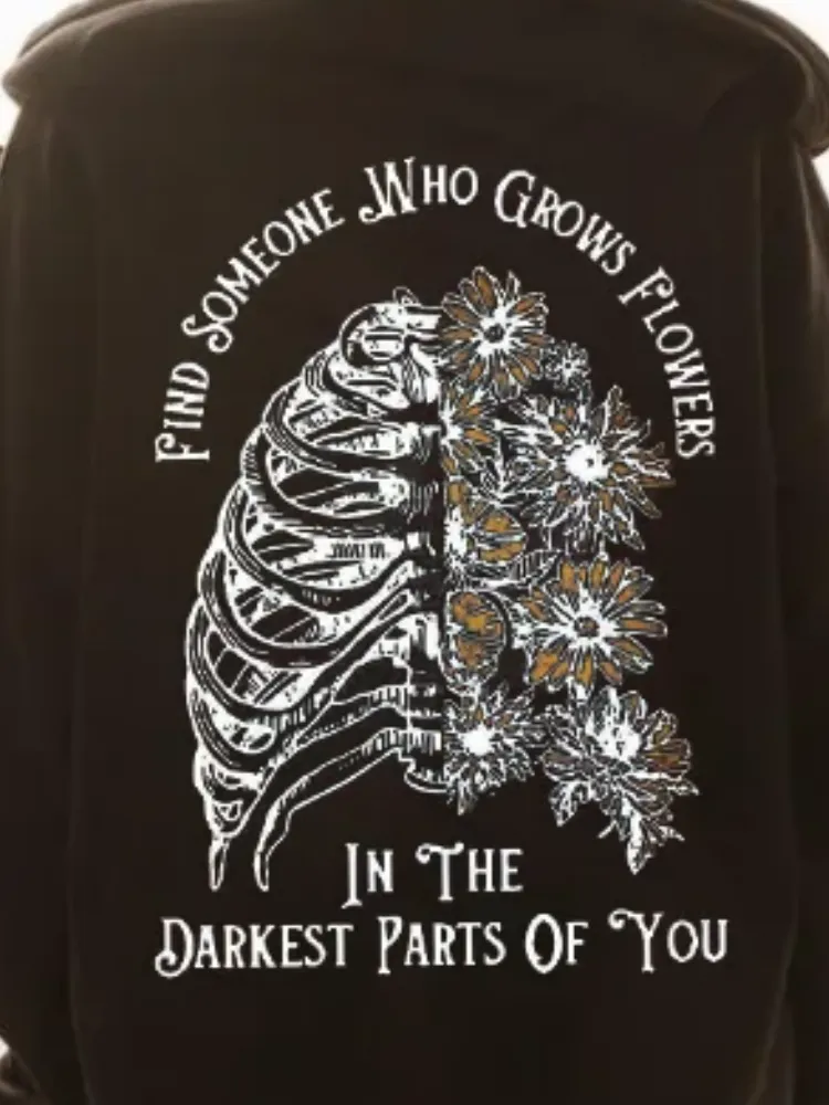 Gothic Floral Skeleton Slogan Hoodie