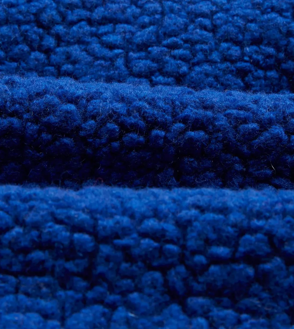 Casual Style Blue Boucle Wool Zip Fleece Jackets