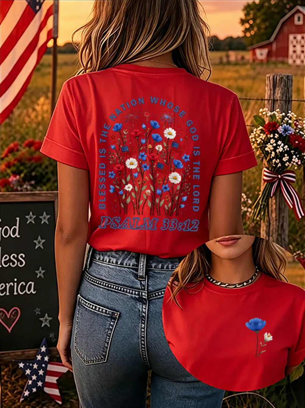Blessed Is The Nation Of All Who Trust In God! Women'S 250th Anniversary American Faith Print Short-Sleeve T-Shirt