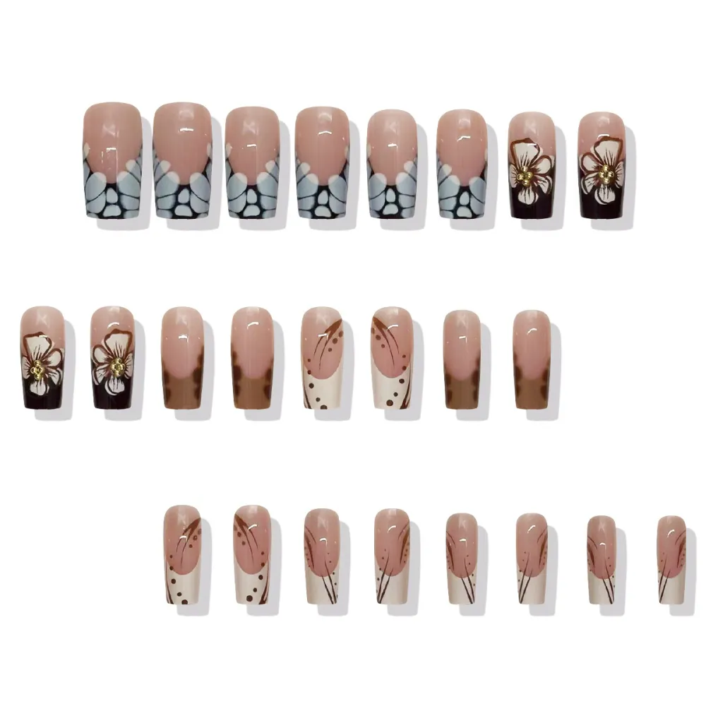 Nailhour 24Pcs French Medium Square 3D Gilded F/W Press On Nails