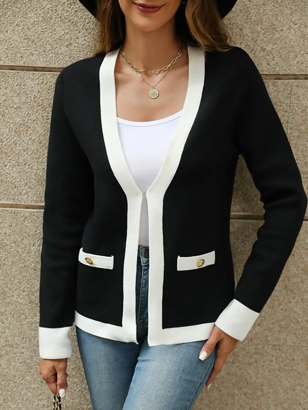 V Neck Knitted Cardigan