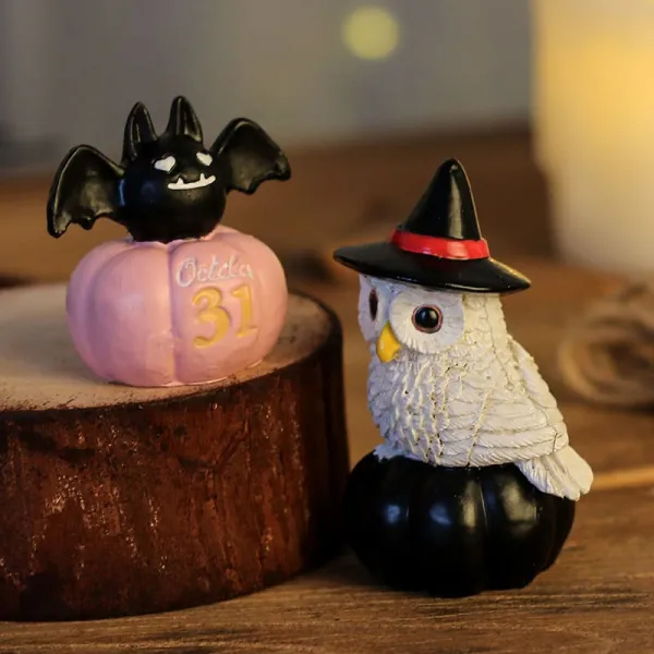 Halloween Cute Pumpkin Ghost Owl Resin Ornament For Home Decor