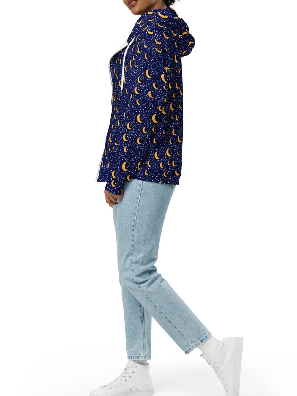 Moon & Stars Print Zip Hoodie