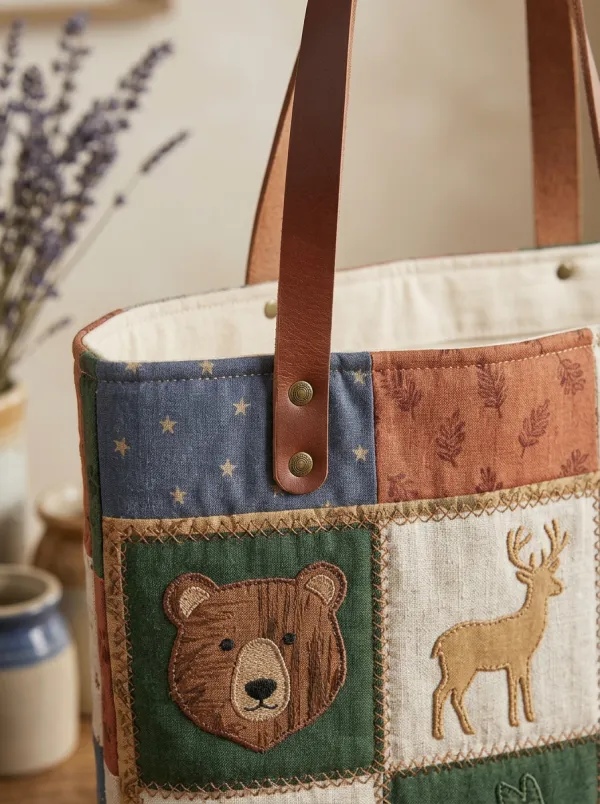 Woodland Animal Patchwork Printed Tote Bag