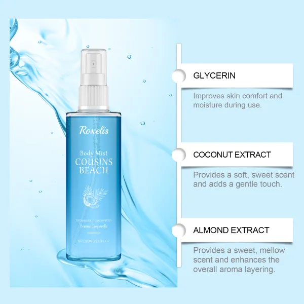 Roxelis Coconut Almond Body Perfume Spray – Mild, Delicate, Fresh and Alluring, Long-Lasting Scent, Portable for On-the-Go Use-L99