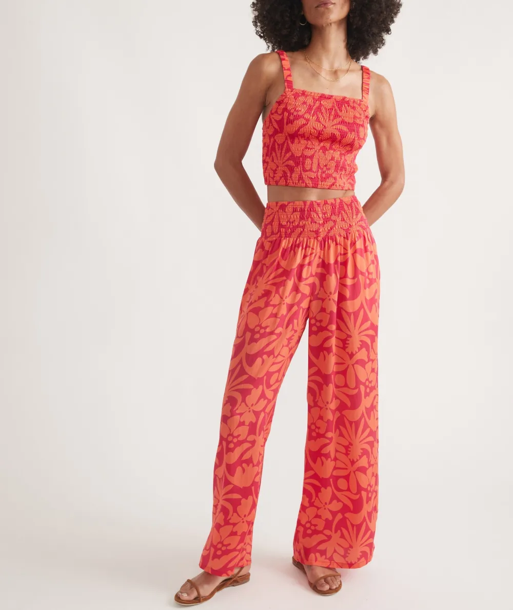 Coral Floral Print Palazzo Trousers
