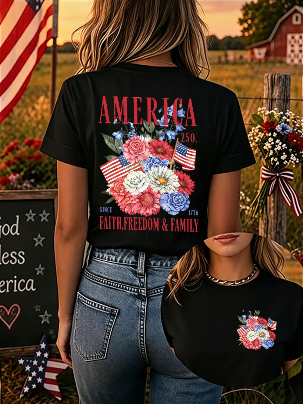 Since 1776, Faith, Liberty, And Family – Women'S 250th Anniversary Of American Faith Print Short-Sleeve T-Shirt