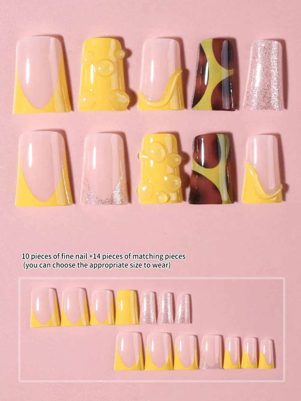 Nailhour 24Pcs Y2K 3D Style Long Duck French Yellow Press On Nails