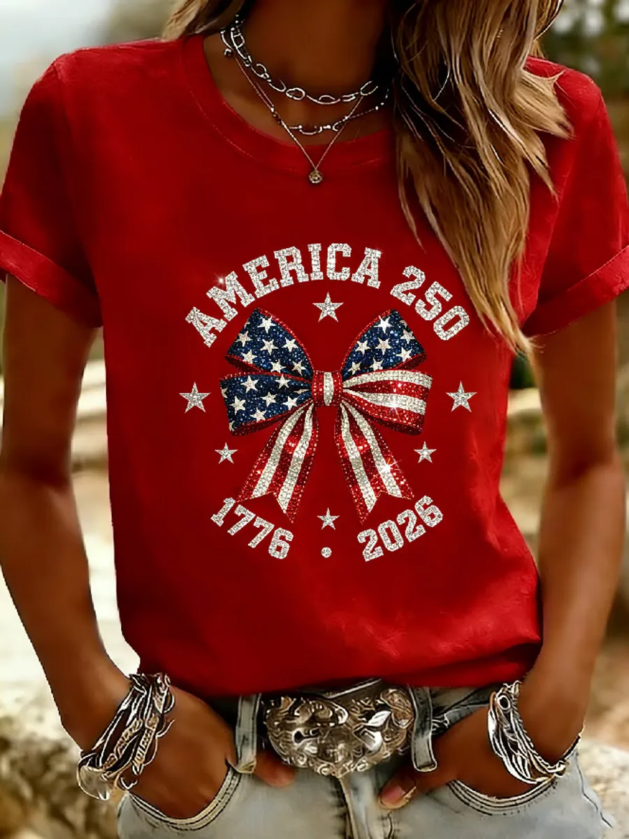Women's Casual USA 250th Celebration Print Short Sleeve T-shirt