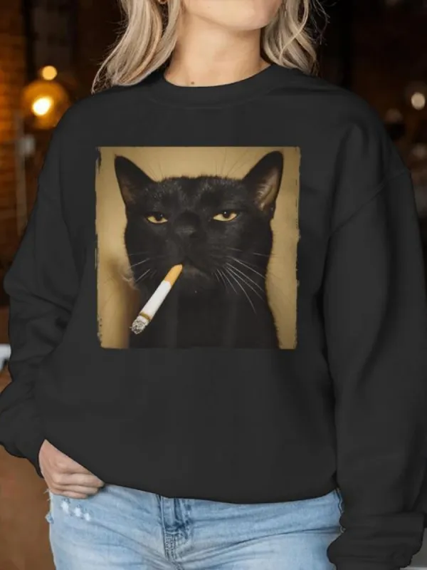 Black Cat Printed Sweatshirt