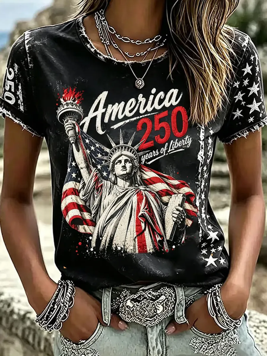 Women'S Casual American 250Th Anniversary Printed T-Shirt