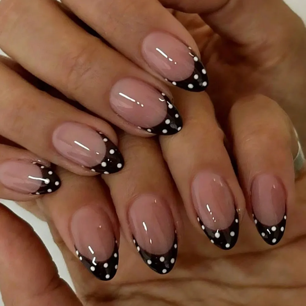 Nailhour 24Pcs French Medium Almond Minimalist Press On Nails