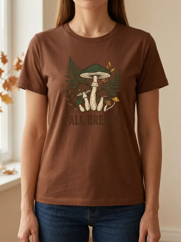 Mushroom Fern Nature Printed Women's Graphic T-Shirt