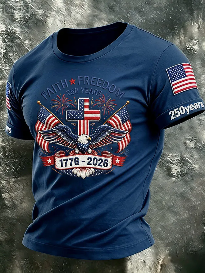 Men'S Retro Independence Day Printed Casual Short Sleeved T-Shirt