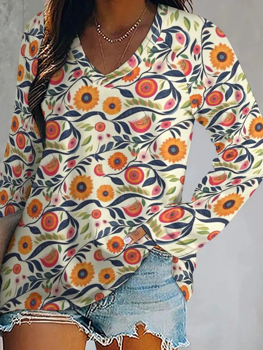 Boho Sunflower Print T-Shirt