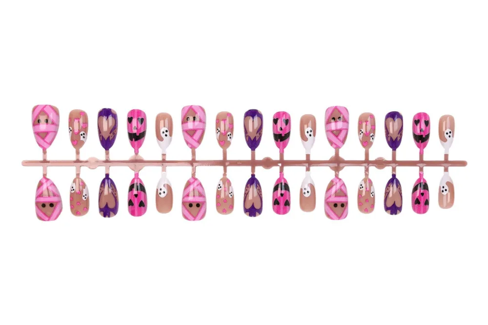 Nailhour 30Pcs Halloween Pink And Purple Short Almond Ghost Press On Nails