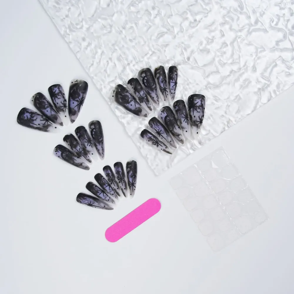 Nailhour 24Pcs Halloween Gothic Long Almond  Press On Nails