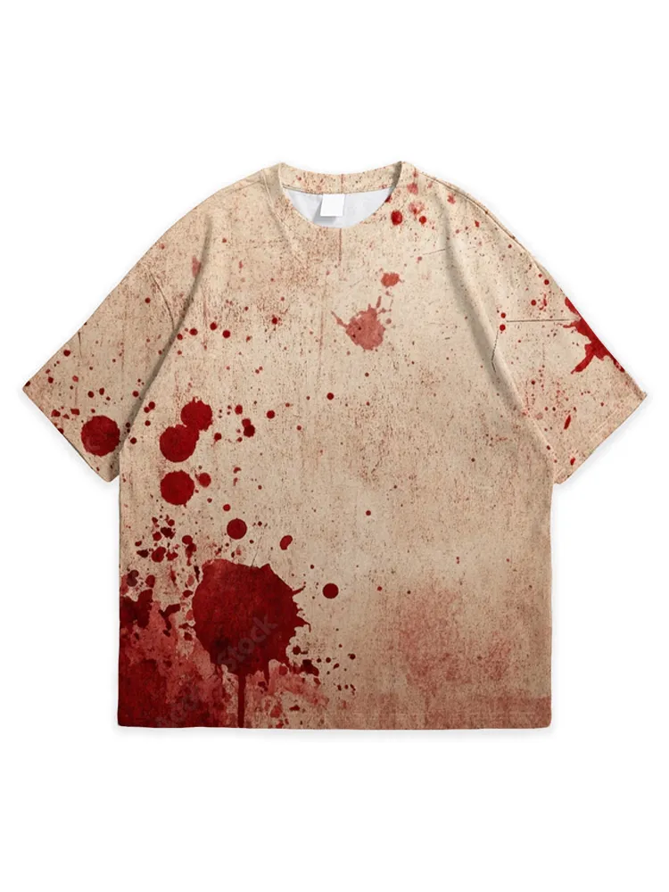 Men'S Halloween Abstract Dark Niche Splash Print Simple Round Neck Top Tshirt