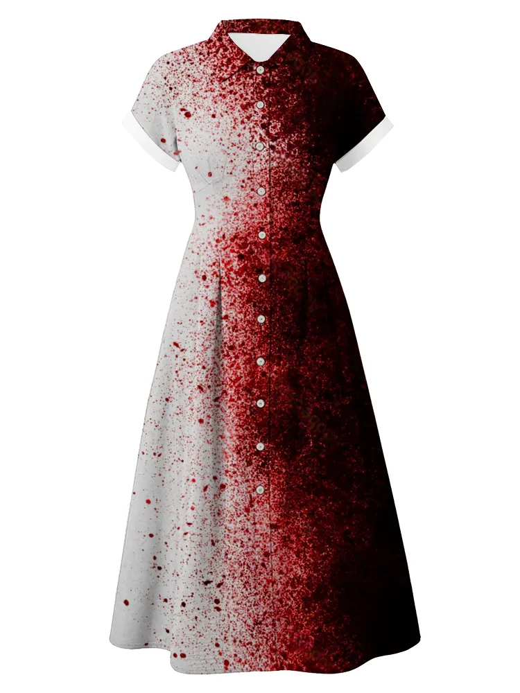 Women's Halloween Blood Splatter Print Short Sleeve Dress
