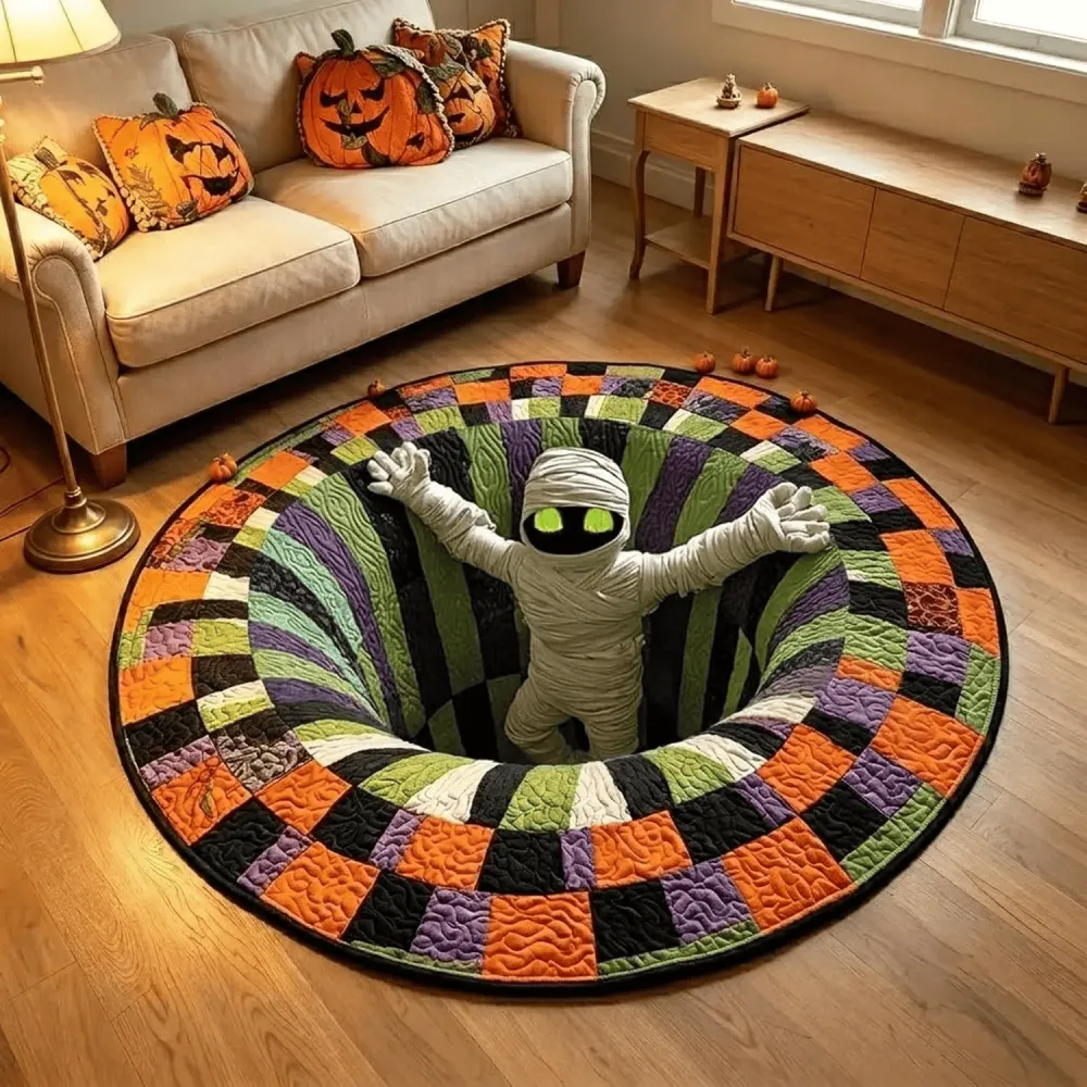 Halloween Round Rug 3D Skeleton Vortex Quilted Illusion Mat(80*80CM)