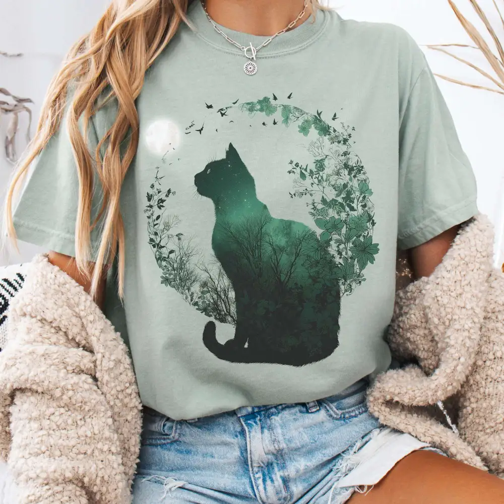 Midnight Cat In The Forest T-shirt