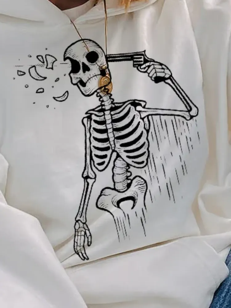 Pocketed Skeleton Graphic Hoodie