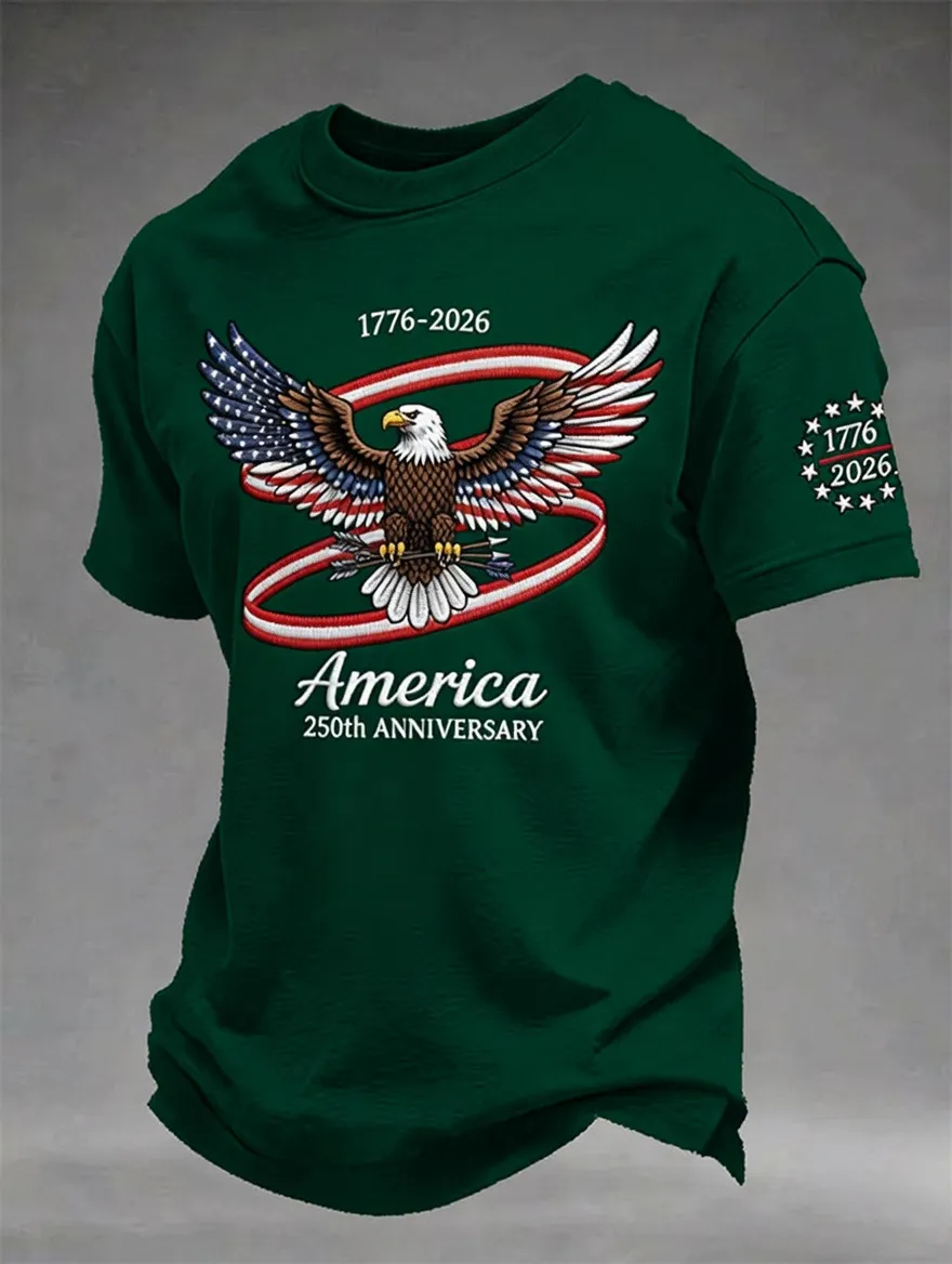 Men's America 1776-2026 Eagle 250th Anniversary Embroidered T-Shirt