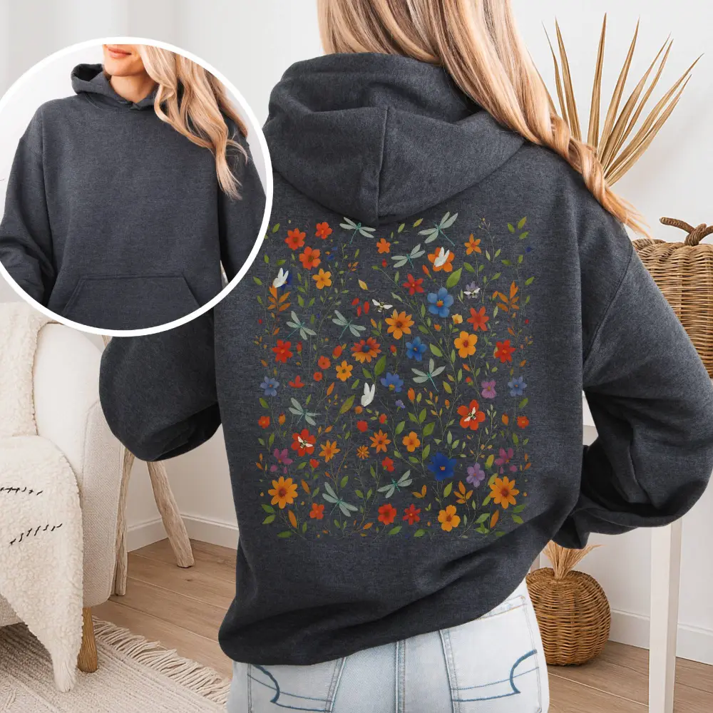 Dragonfly Meadow Hoodie – Whimsical Floral Tee