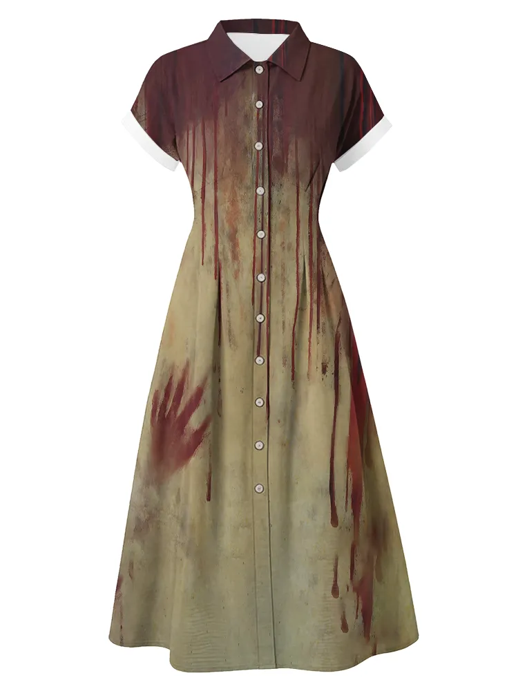 Women's Halloween Horror Stained Print Short Sleeve Dress