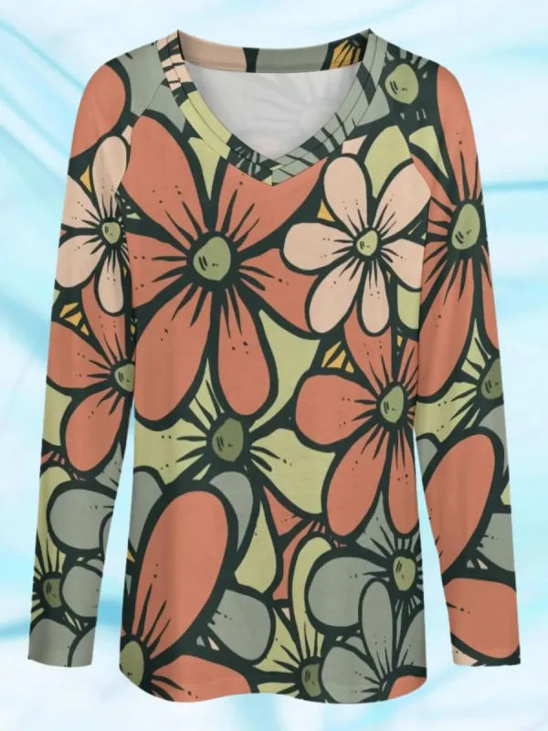 Casual Retro Floral T-Shirt