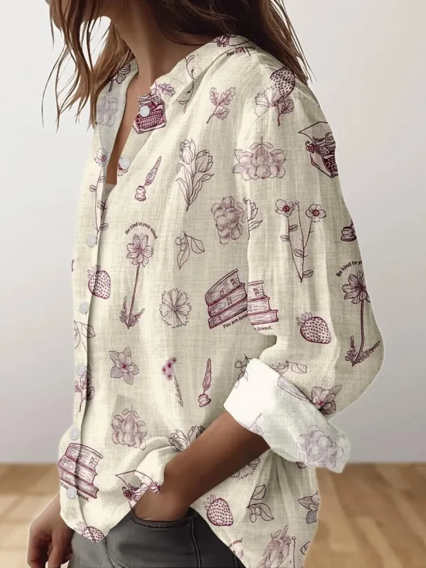 Book and Flower Print Shirt