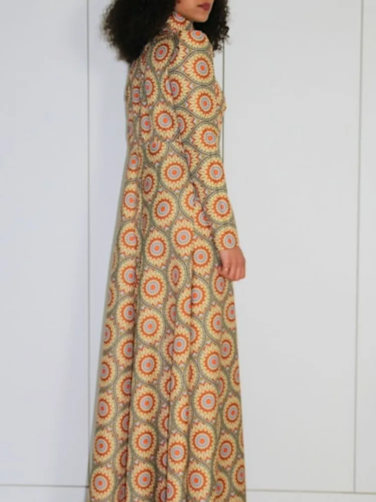Geometric Print Turtleneck Maxi Dress