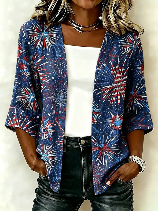 Women'S Casual Loose Independence Day Patriotic Cardigan